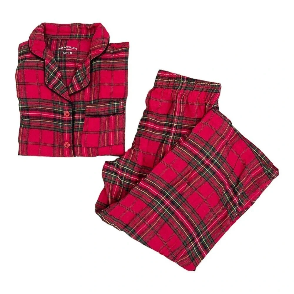Christmas Kids Pajamas Red Tartan Plaid 2 Piece Set Classic S 6 7 Bee & Willow